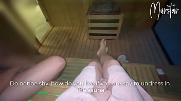 Amateur girl gives public blowjob to stranger in hotel sauna