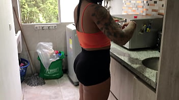 Secretly watching and fucking my stepsister in tight shorts without a condom (Dressing, Brunette, Big Ass, Thong)